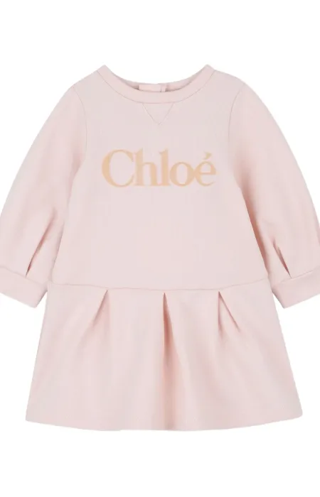 Рокля в цвят праскова с релефен принт Chloe